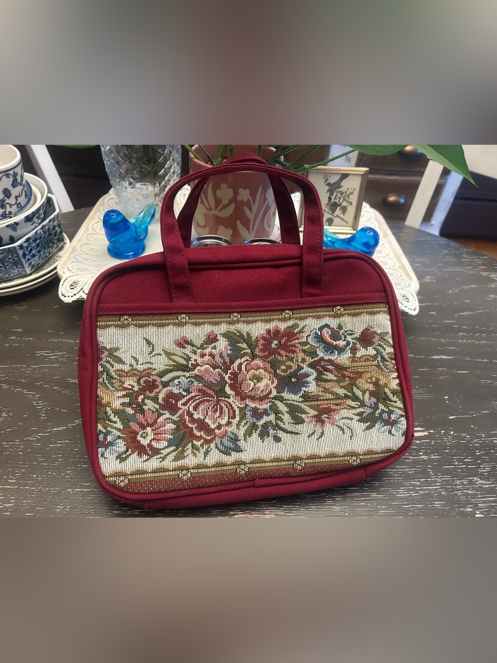 Vintage cottagecore tapestry toiletries makeup travel bag